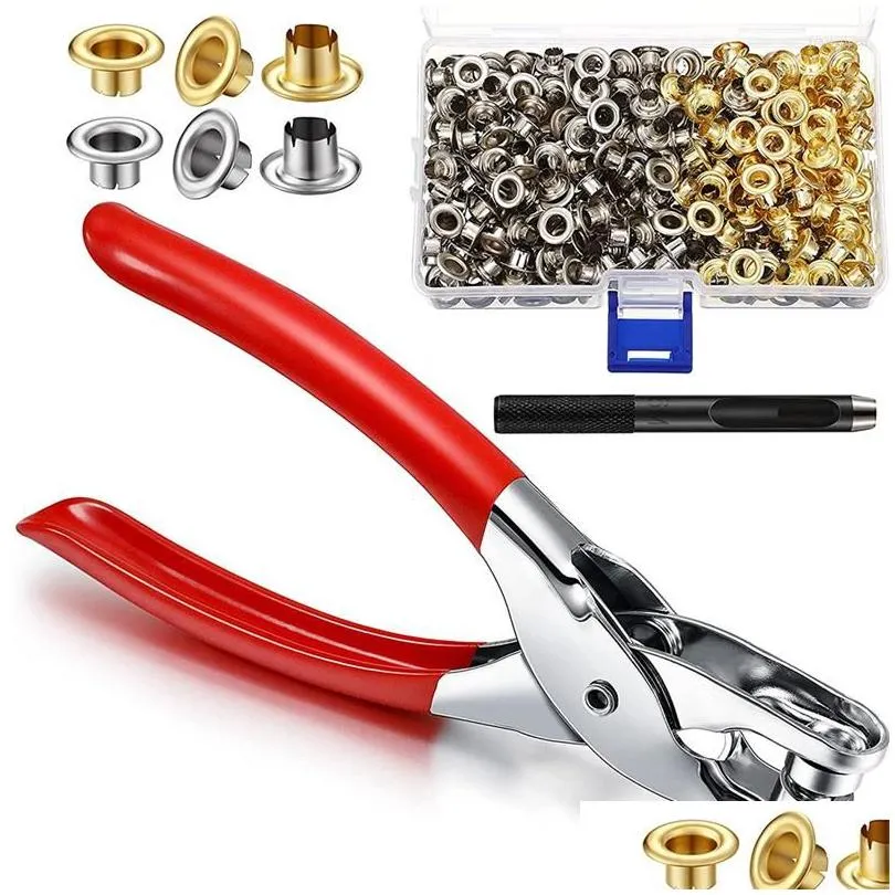 professional hand tool sets 502 pieces 1/4 inch grommet eyelet plier set hole punch pliers kit with 500 metal eyelets