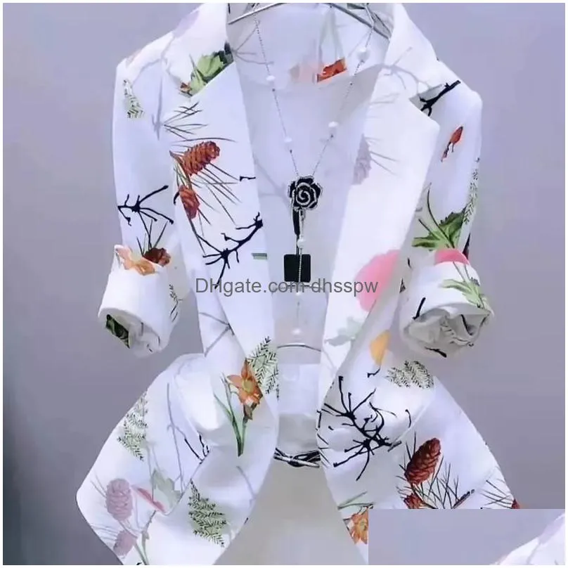 womens suits blazers floral print sunscreen slim cardigan thin for women coat elegant three quarter office lady autumn jacket