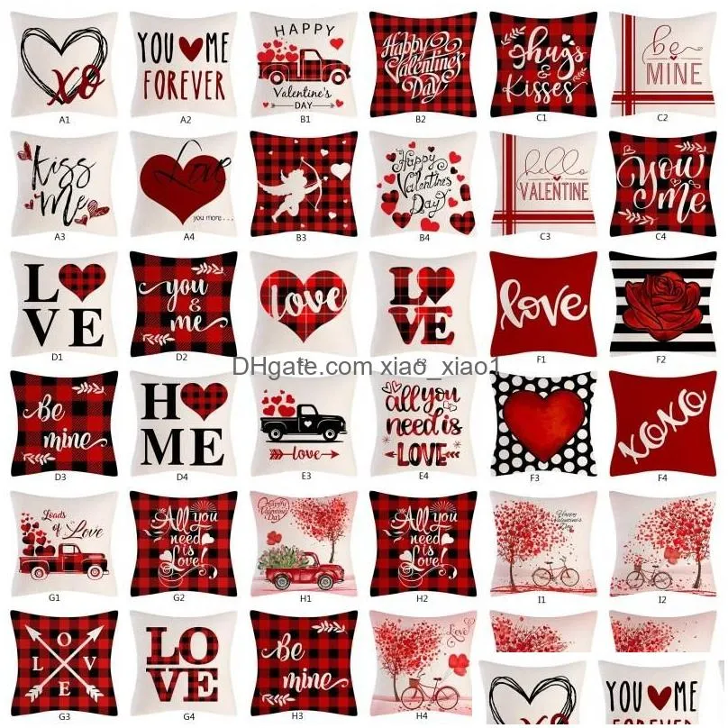 dhs 45x45cm red heart love patterns sofa couch valentines day pillow case car spring home decor xu