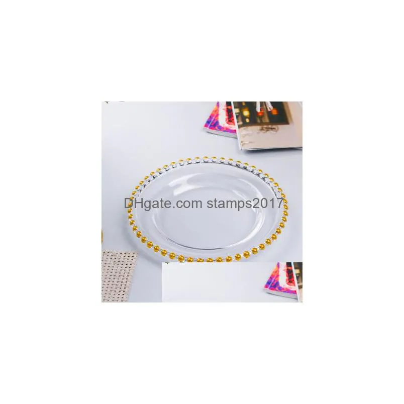 Dishes Plates 21Cm Round Wedding Clear Golden Glass Beaded  Pates Plate For Table Decoration Eea523 Drop Delivery Home Garde Dh92F