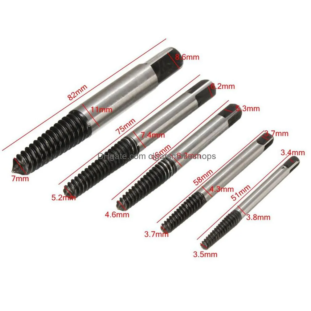 Drill Bits 5Pcs/Set Damaged Broken Screws Extractor Removal Tool Bolts Drill Bits Screw Drivers Home Garden Tools Power Tools Dhs3B