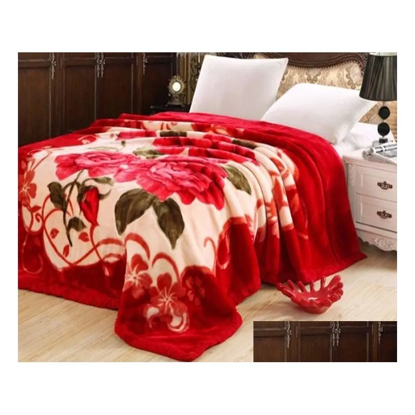 Blankets Soft Winter Quilt Blanket Printed Raschel Mink Throw Twin Queen Size Single Double Bed Fluffy Warm Fat Thick Blankets Home Ga Dhcx1