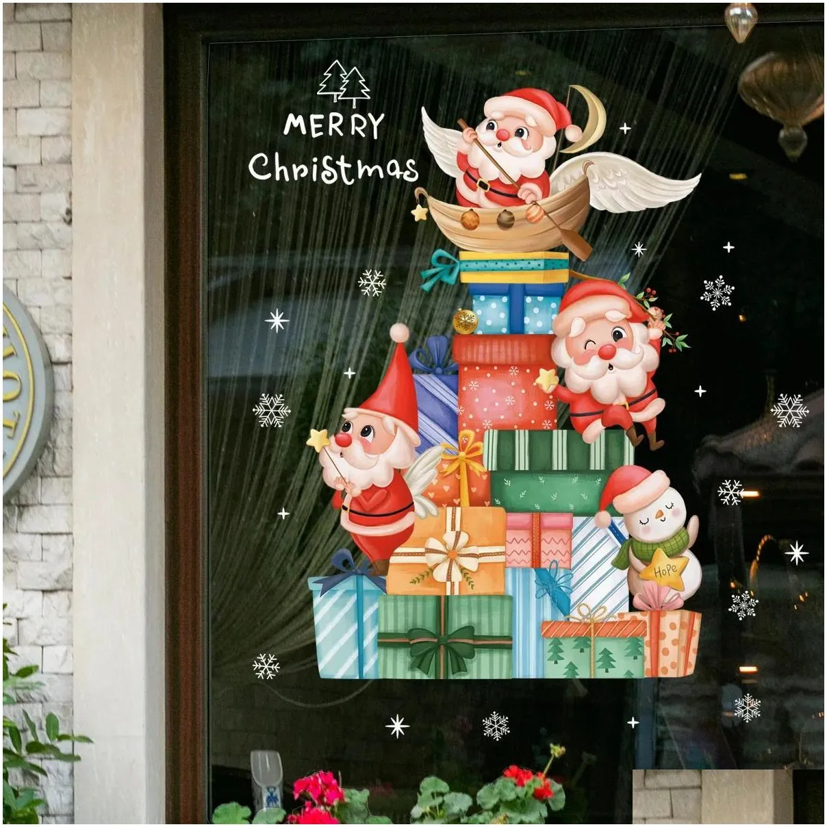 Christmas Decorations Window Stickers Santa Snowman Elk Wall Sticker Room Decals Year 2023 Home Merry Xmas 231013 Drop Delivery Gard Dhyt5