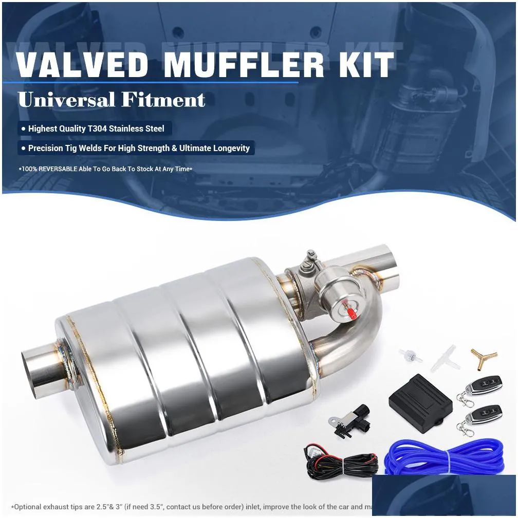stainless steel single exhaust muffler 2.5 inch 3 3.5 in/out tip on dump valve exhaust cutout with wireless remote controller set