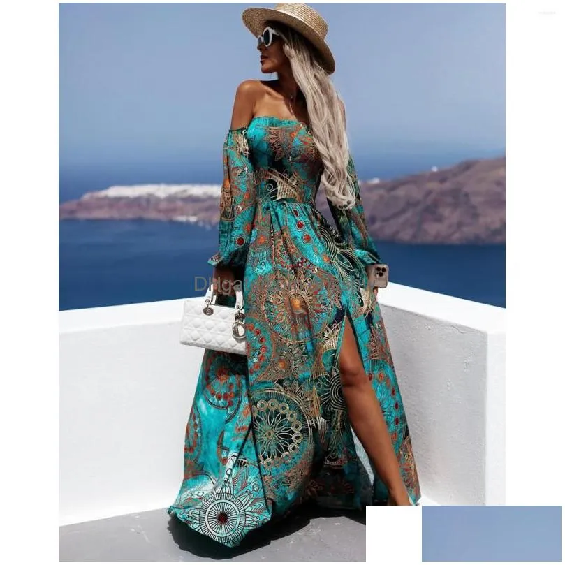 casual dresses beach women evening elegant floral print boho summer dress sexy long sleeve maxi 2022