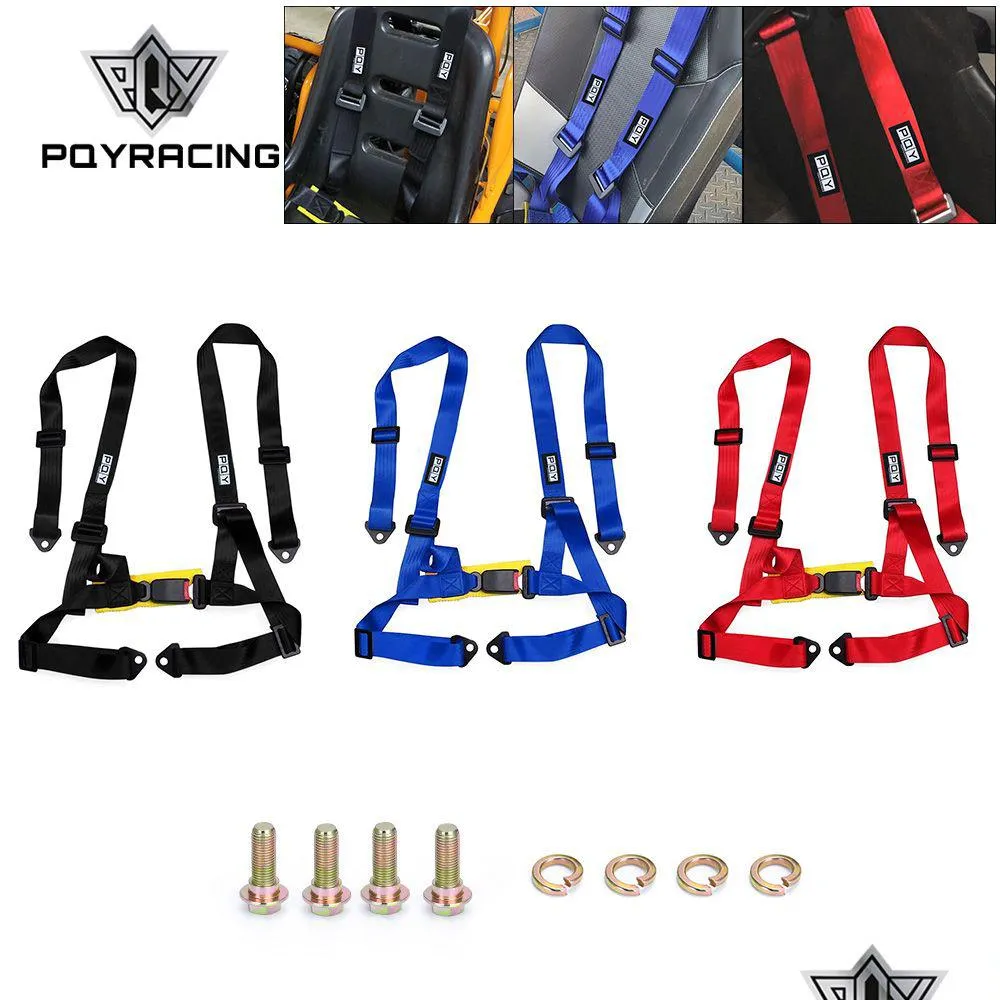 2 universal 4pt 4 point racing seat belt safety harness for racing seat go-kart seat black/blue/red -shs01