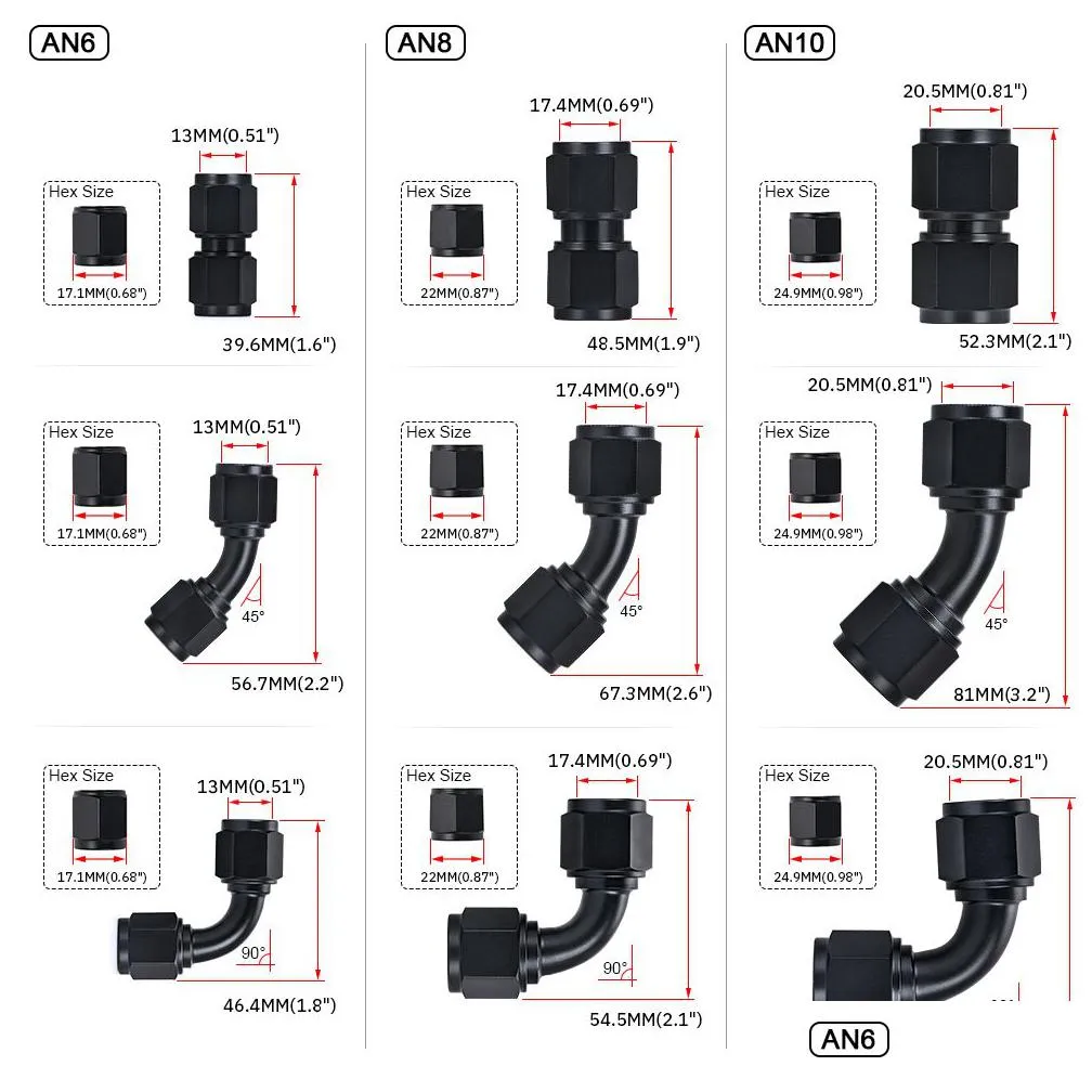 universal 0 45 90 degree an6 an8 an10 female to an6 an8 an10 female hydraulic hose elbow oil cooler fitting hose fittings -sl7000