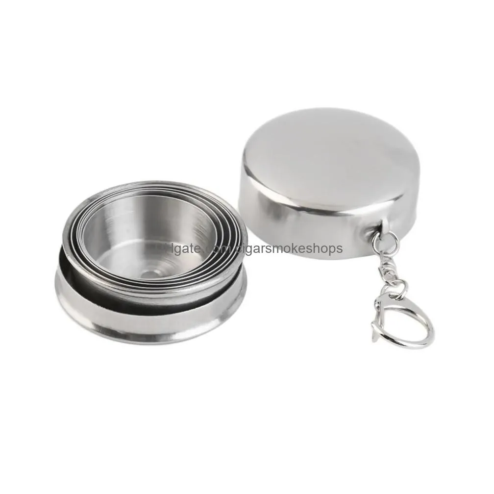 Water Bottles Cam Mug Folding Cup With Keychain Stainless Steel Traveling Outdoor Bottel Telescopic Collapsible Cups Supplies 75 Ml Zz Dh8Eh