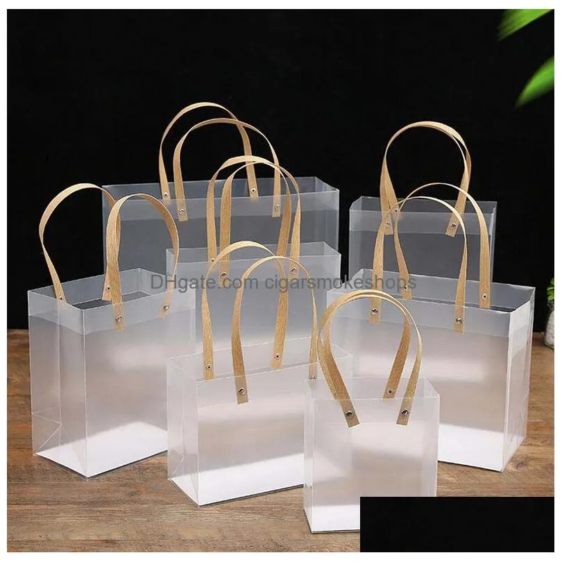 Gift Wrap Clear Gift Tote Bags With Handles Bk Bouquet Pvc Party Favors Bag For Wedding Birthdays Bridal Showers Festival Treat White Dhydx