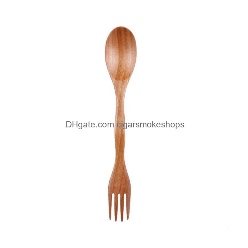 Spoons Fashion Natural Wood Spoon Fork 2 In 1 Cooking Dining Utensil Chinese Long Handle Cutlery Home Garden Kitchen, Dining Bar Flatw Dhmgs