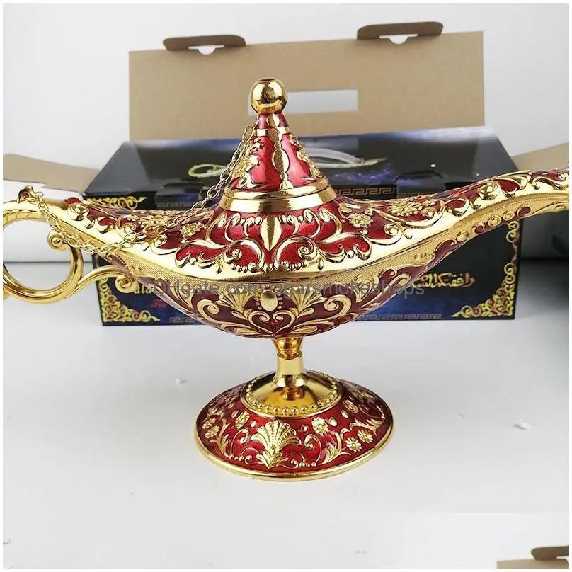 Fragrance Lamps Fairy Tale Aladdin Magic Lamp Vintage Censer Creative Metal Aroma Burner Mti Color Incense Burners New Arrive 35X12X18 Dhk3S