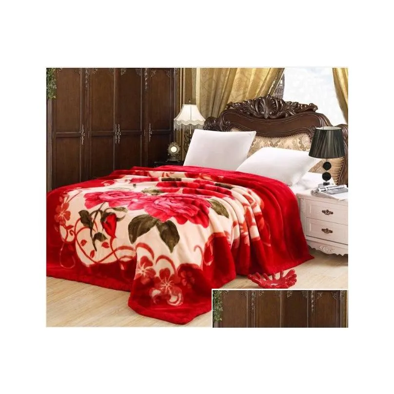 Blankets Soft Winter Quilt Blanket Printed Raschel Mink Throw Twin Queen Size Single Double Bed Fluffy Warm Fat Thick Blankets Home Ga Dh9Us