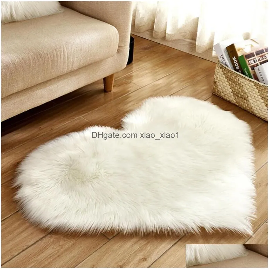 Carpets Artificial Wool Carpet Love Heart Shape Fur Rugs Living Room Bedroom Soft Mat Area Sheepskin Hairy Rug Shaggy Carpet236I5425 Dh4Kl