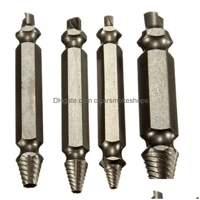 Drill Bits 4Pcs/Set Screw Extractor Drill Guide Set Broken Bolts Fastner Easy Out Wood Bolt Stud Tool Kit With A Plastic Box Home Gard Dhceh