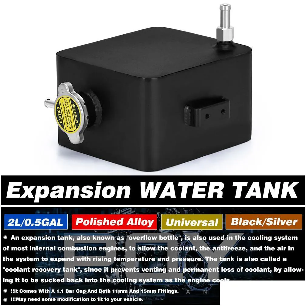 2l litre polished alloy header expansion water tank cap water header tank coolant overflow tank reservoir kit -tk24