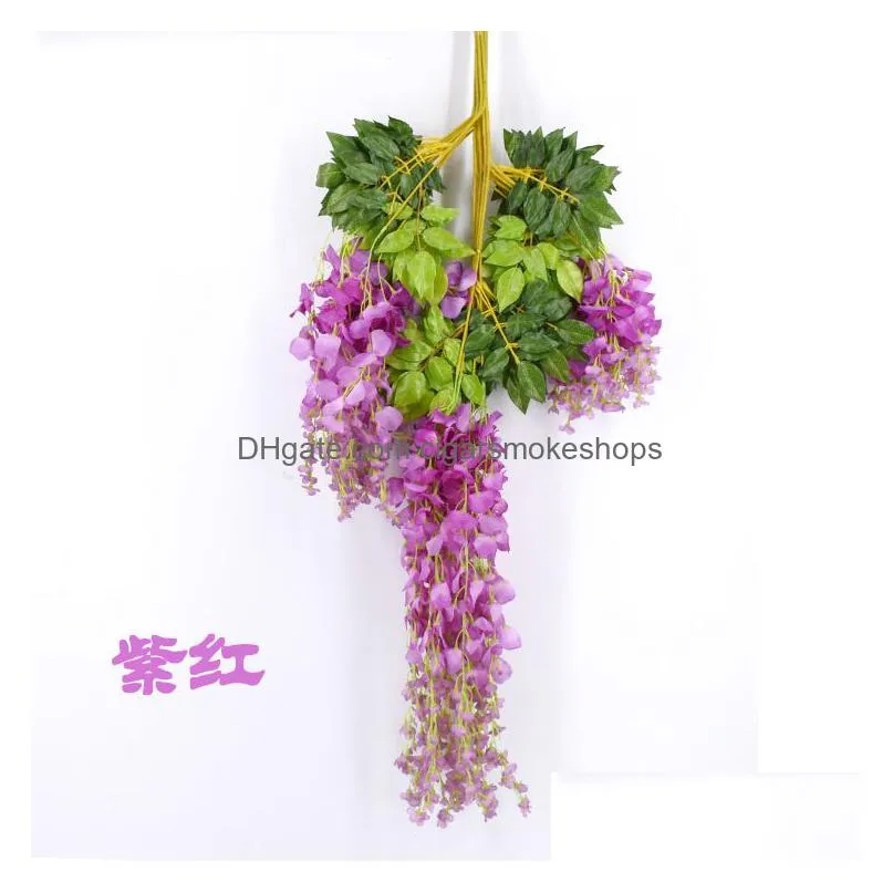 Decorative Flowers & Wreaths 7 Colors Elegant Artificial Silk Flower Wisteria Vine Rattan For Home Garden Party Wedding Decoration 10C Dhhad