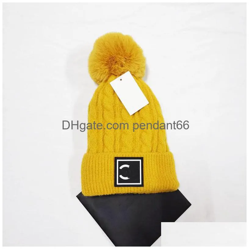 knitted cap designer letter beanie fashion men women warm winter skull caps outdoor travel faux fur poms hat