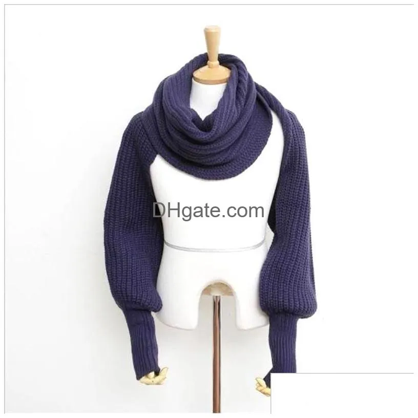 Scarves European Style Winter Women Long Scarf With Sleeves Wool Knitted For Thick Warm Casual Shawl High Quality Sweater Drop Deliv Dhkwp