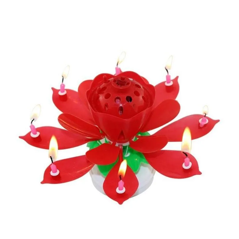 musical birthday candle birthday cake topper decoration magic lotus flower candles blossom rotating