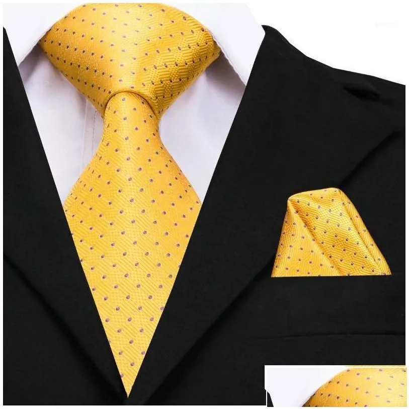 neck ties hitie gold silk tie 2021 designer yellow dots large for men high quality hand jacquard woven 160cm cz0091 drop delivery fa