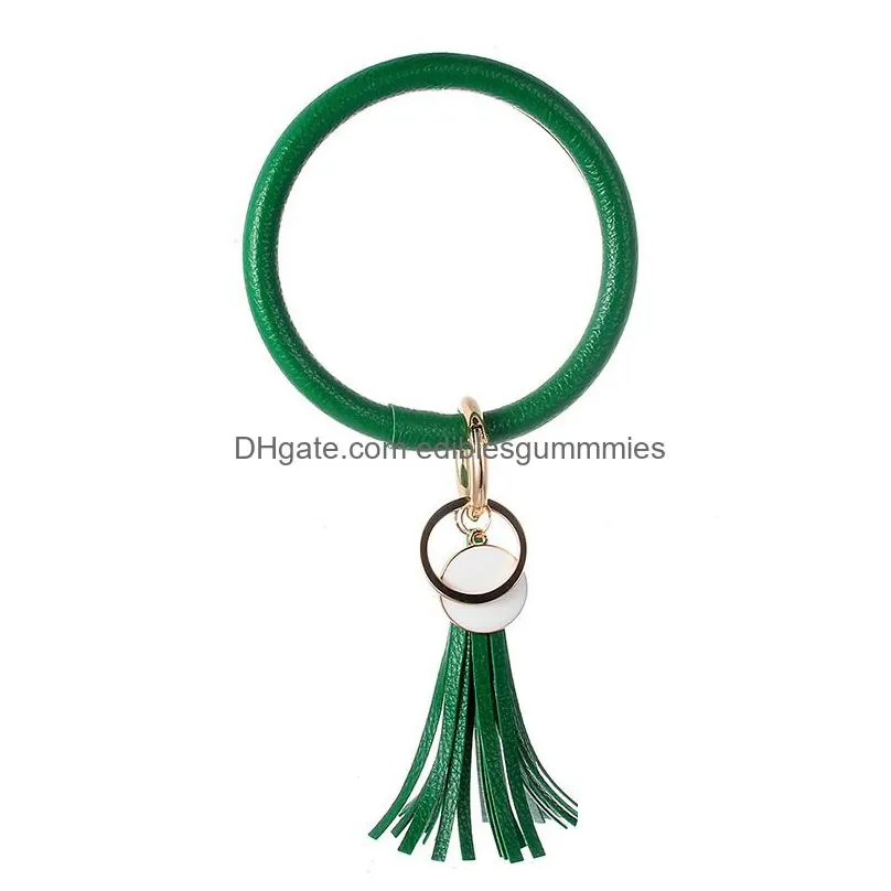Party Favor Leather Bracelet Key Chain Pu Wrist Ring Tassel Pendant Wristbands Sports Keychain Bracelets Round Ringsparty Gga2577 Dr Dhy3N