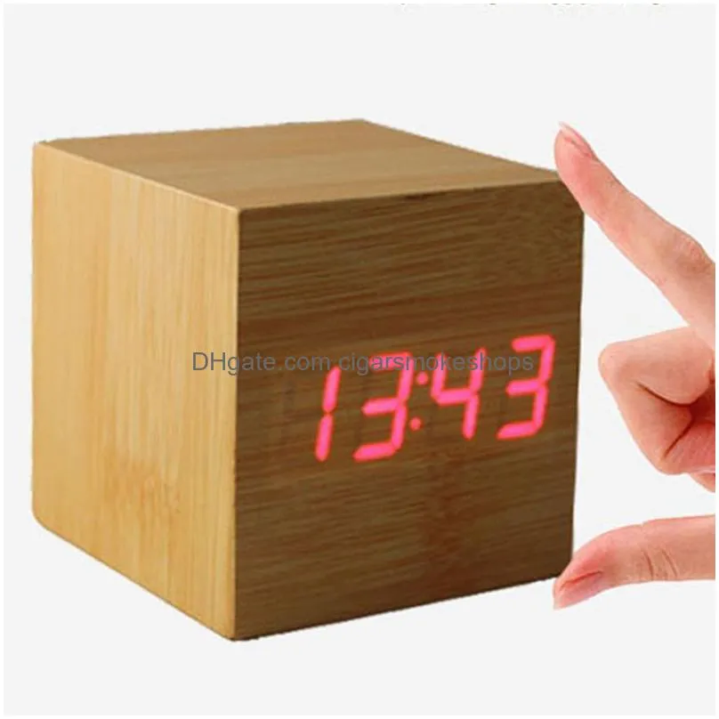 Desk & Table Clocks Wood Style Clock Clocks Cube Led Alarm Control Digital Desk Wooden Room Time Date Temperature Function Home Home G Dhird