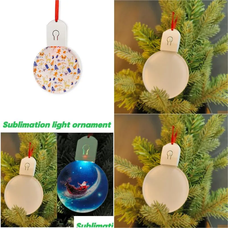 Christmas Decorations Sublimation Acrylic Lamplight Pendant Heat Transfer Printing Festival Ornaments Decoration Diy 2024 Year Drop Dhh1P