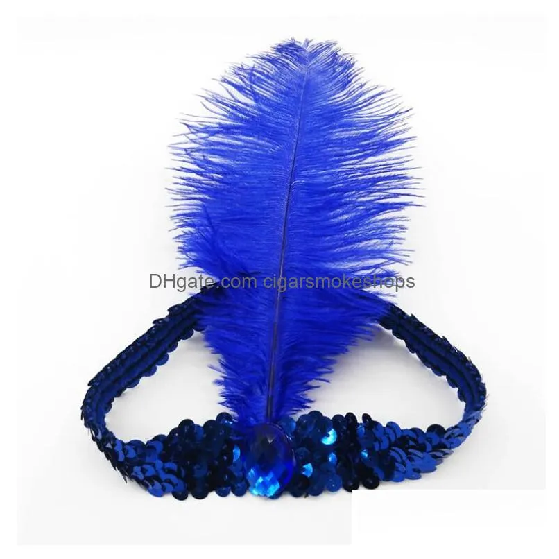 Party Hats Ostrich Feather Headband Party Supplies Lapper Sequin Charleston Costume Headbands Band Ostrich-Feather Elastic Headdress H Dh4I2