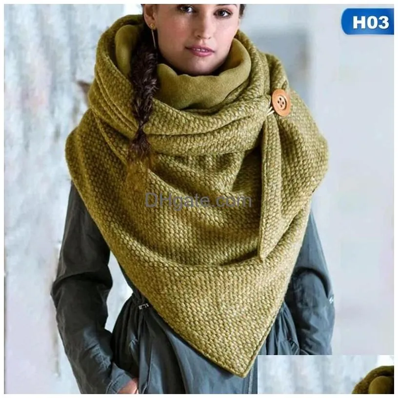 Scarves Women Scarf Fashion Triangle Winter Button Personality Wraps Warm Printing Shawl Foard Femme Drop Delivery Accessories Hats G Dh3Fb