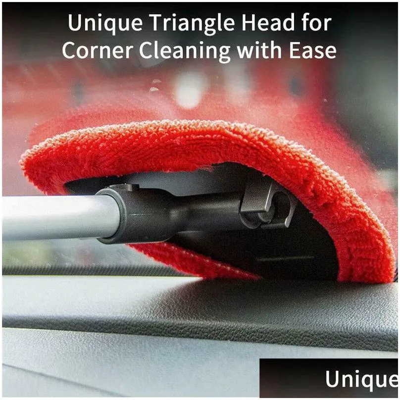 windshield cleaner car window cleaning tool with extendable handle washable reusable microfiber cloth pad head auto glass wiper kit