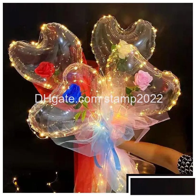 party decoration led bobo balloon flashing light heart shaped rose flower ball transparent valentines day gift drop delivery dhcbj