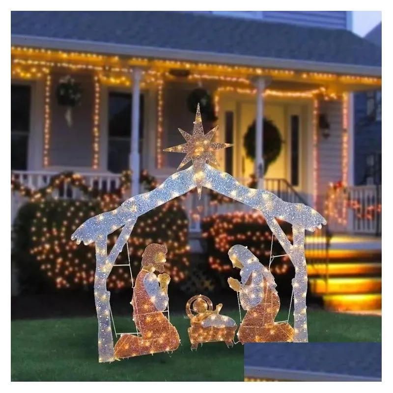 Christmas Decorations Tinsel Nativity Scene Warm White Yard Plane Painting For Easter Outdoor Garden Home Event Decoration Drop Deli Dh91L