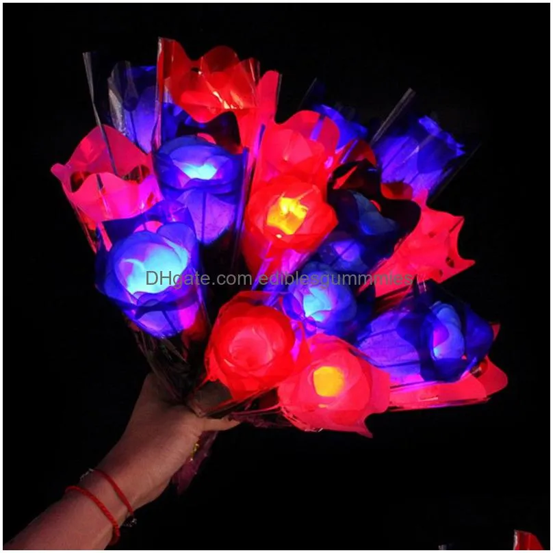 Decorative Flowers Wreaths Led Light Up Rose Flower Glowing Valentines Day Wedding Decoration Fake Party Supplies Decorations Simat Dhlq2