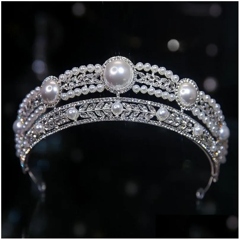 Headpieces Vintage Oversized Pearl Crown High-End Adt Wedding Dress Accessories Alloy Crystal Princess Diamond Hair Wedding , Party Ev Dhi9R