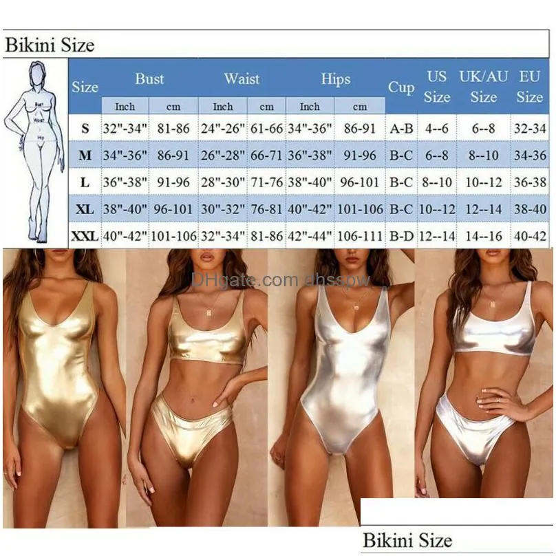 womens swimwear gold bright one-piece swimsuit sexy bandage push up monokini fashion beachwear