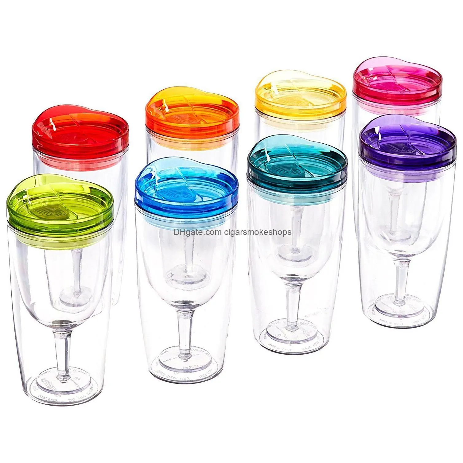 Wine Glasses A Color Insated Wine Tumbler Cup Champagne Cups 10Oz Stemless Plastic Glasses With Slid Lid Mti Home Garden Kitchen, Dini Dhrws