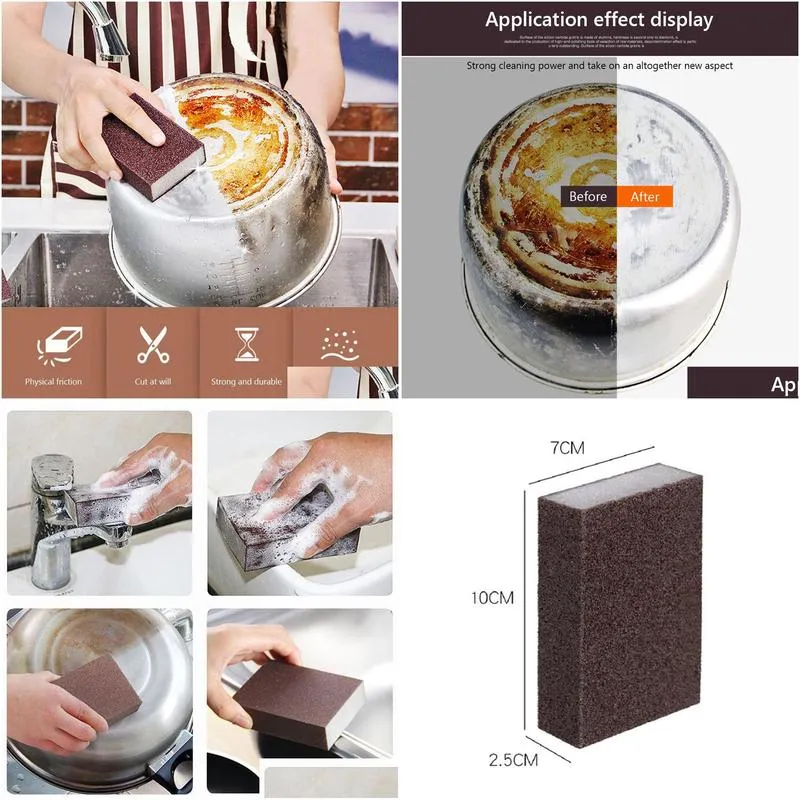 Sponges Scouring Pads 10Pcs Magic Sponge Eraser Carborundum Removing Rust Cleaning Brush Descaling Clean Rub For Cooktop Pot Kitche Dhlxv