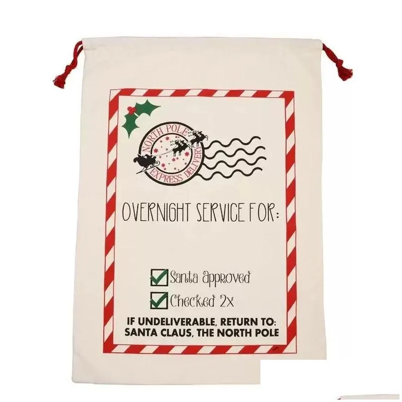 Christmas Decorations Bags Large Canvas Monogrammable Santa Claus Dstring Bagwith Reindeers Monogramable Xmas Gifts Sack Drop Delive Dhknf