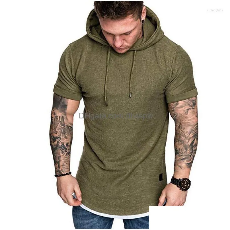 mens hoodies summer stylish mens casual hoodie lace up white shirt hooded short sleeve slim tops sport wear plus size solid