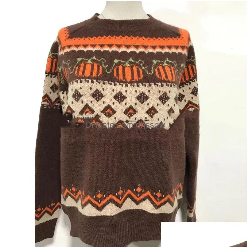 womens sweaters boho pumpkin knitted pullovers women christmas ladies ethnic warm female loose 2021 autumn winter fashion