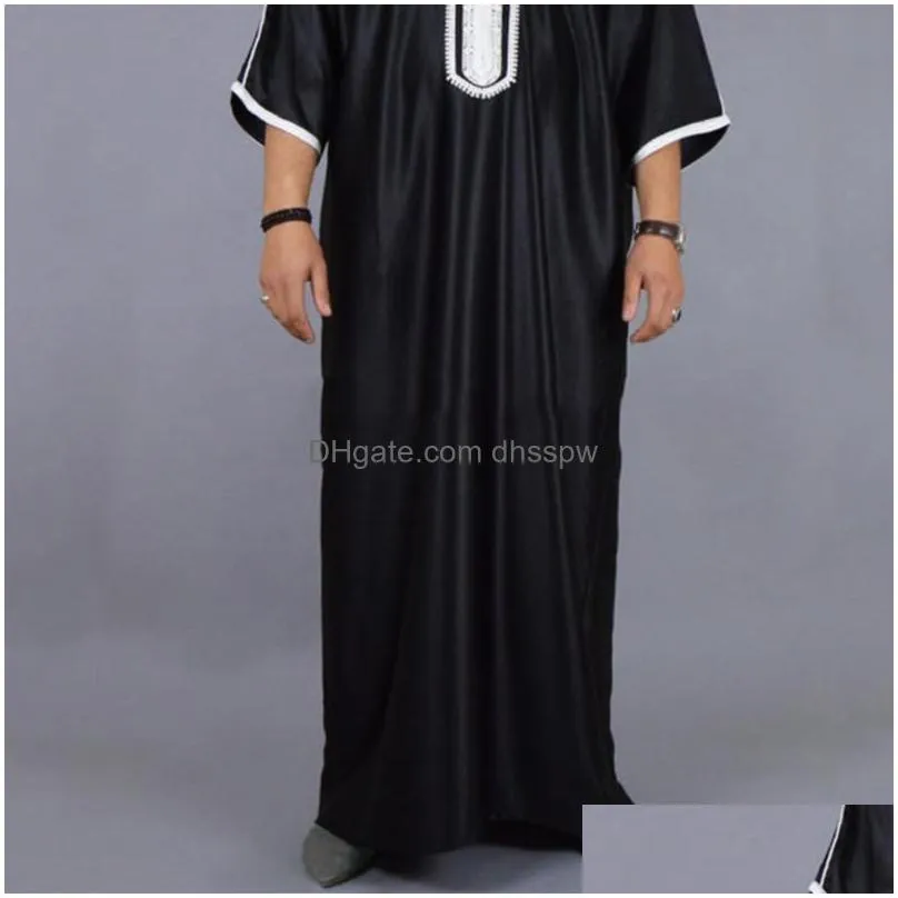 ethnic clothing muslim man kaftan moroccan men jalabiya dubai jubba thobe cotton long shirt casual youth black robe arab clothes plus