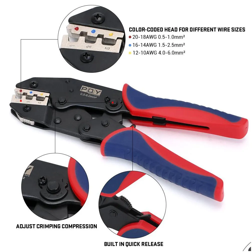 europ style crimping tool crimping plier wire stripper cutter crimper wire tool for heat shrinkable connector 0.5-6.0mm 20-10awg