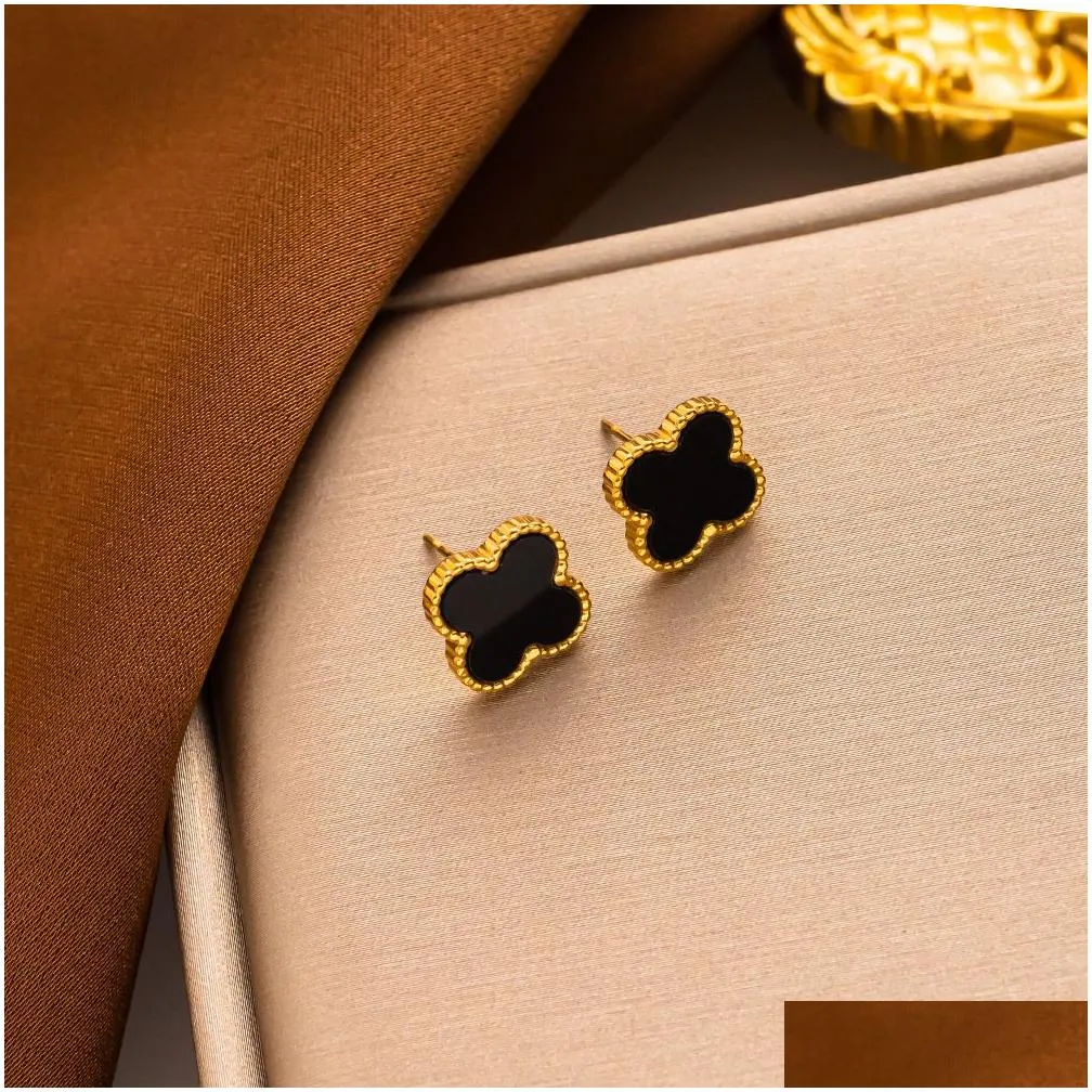 18K Gold Plated Luxury Designer Stud Earring 4/Four Leaf Clover Jewelry Fashion Charm Women Studs Wedding Gift High Quality