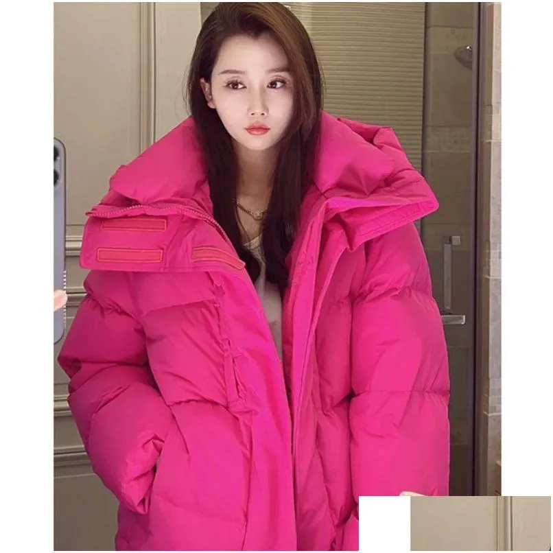 womens jackets loose and thick dragon fruit color fried street fashion winter long coat tide