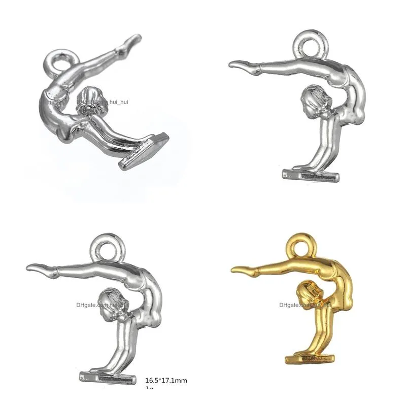  fashion easy to diy 30pcs alloy rhodium or gold plated gymnastics girl charms berloque jewelry making fit for necklace