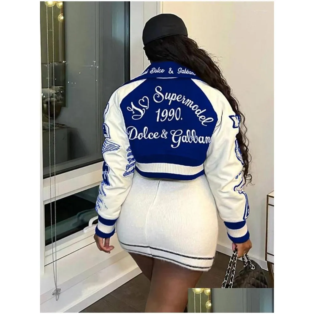 fashion letter printwork single breasted bomber jackets casual spring long sleeve short coat outerwear varsity jacket