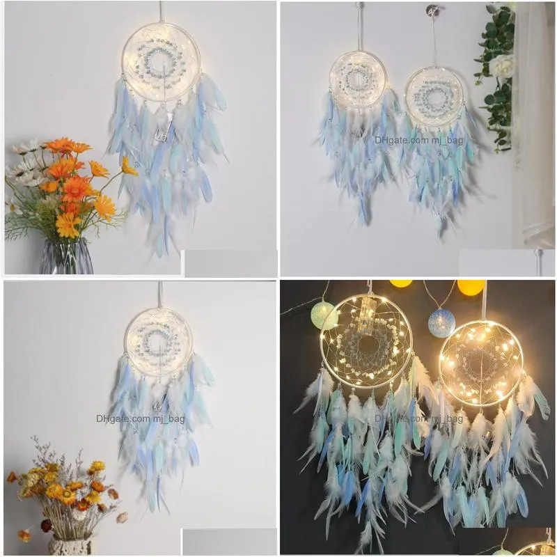 Arts And Crafts Dream Catcher With Lights Handmade Wall Hanging Decor Ornaments Craft For Girls Bedroom Car Home Colorf Feather Dreamc Dhqsw