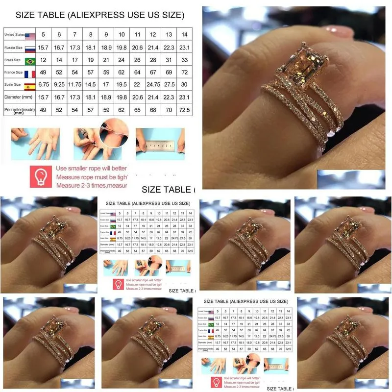 fashion multilayer morganite rings rose gold color wedding jewelry champagne crystal stone ring bague for women mother days gifts