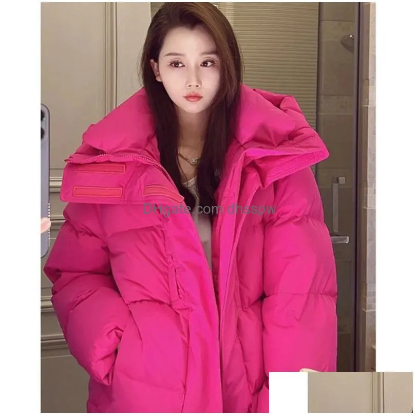 womens jackets loose and thick dragon fruit color fried street fashion winter long coat tide