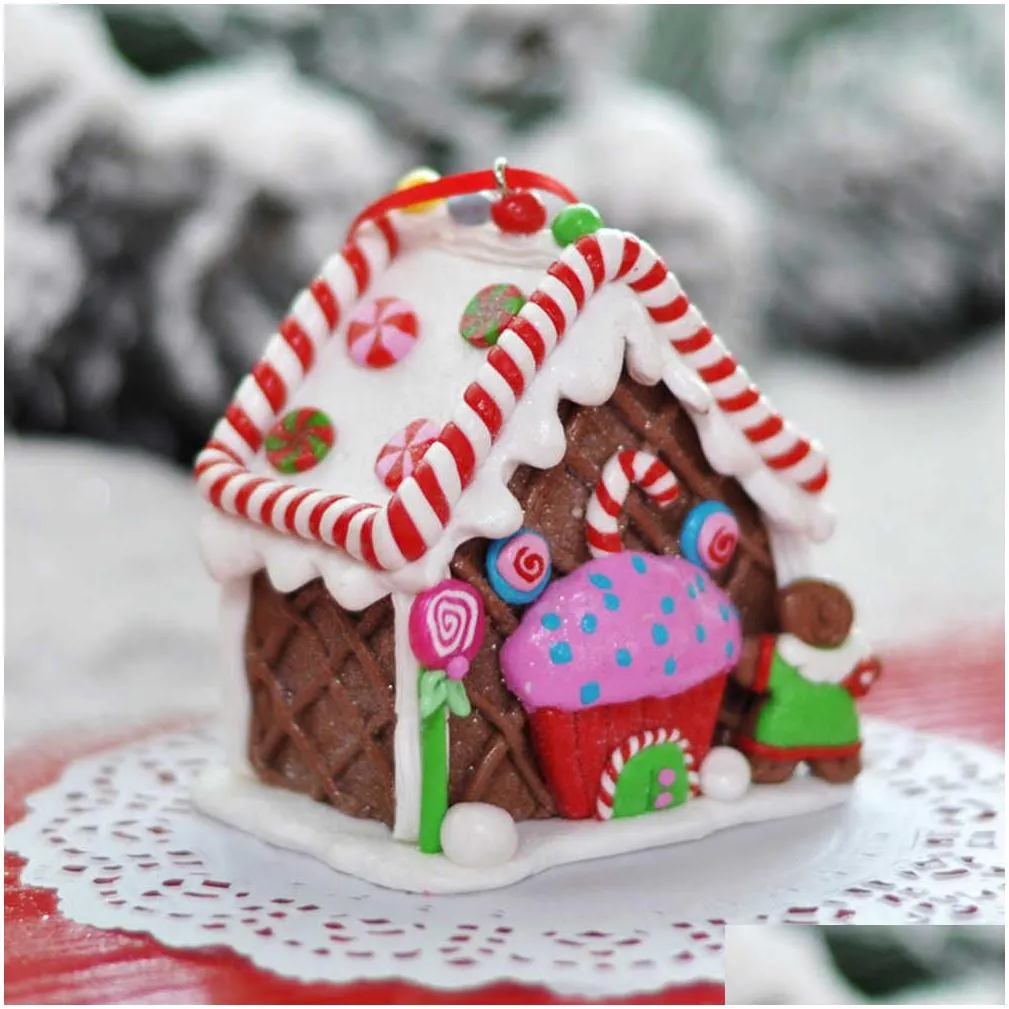 christmas house decorations polymer clay scene houses hanging pedent creative house ornaments christmas window scene layout prop